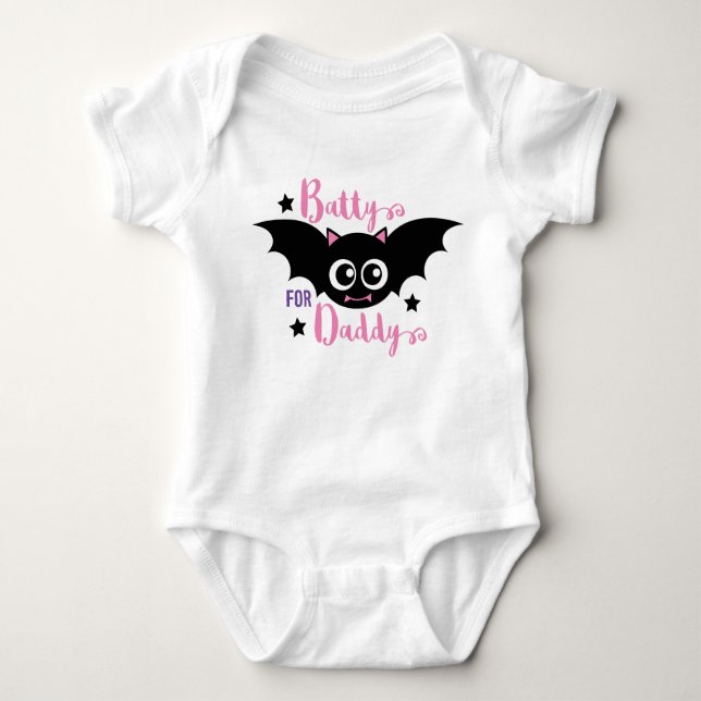 Batty for Daddy Cute 1st Halloween Pink Bat Baby Bodysuit (Front)