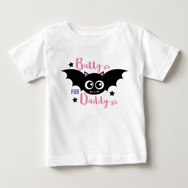 Batty for Daddy Cute 1st Halloween Pink Bat Baby T-Shirt (Front)
