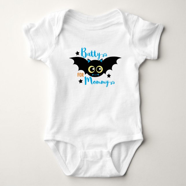 Batty for Mommy Cute 1st Halloween Blue Bat  Baby Bodysuit (Front)