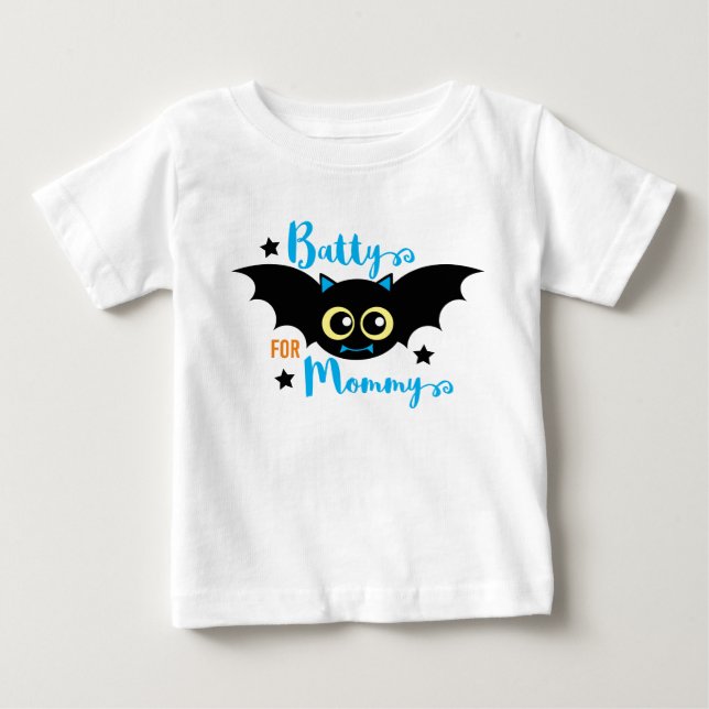 Batty for Mommy Cute 1st Halloween Blue Bat  Baby T-Shirt (Front)