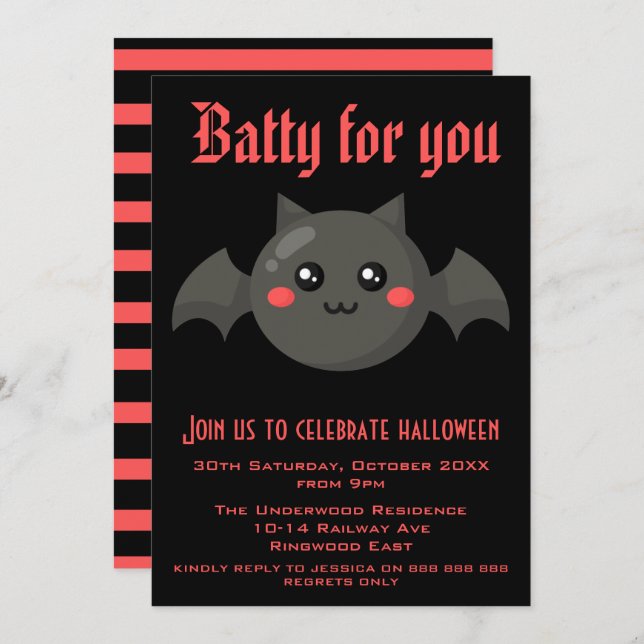 BATTY FOR YOU HALLOWEEN PARTY INVITATION (Front/Back)
