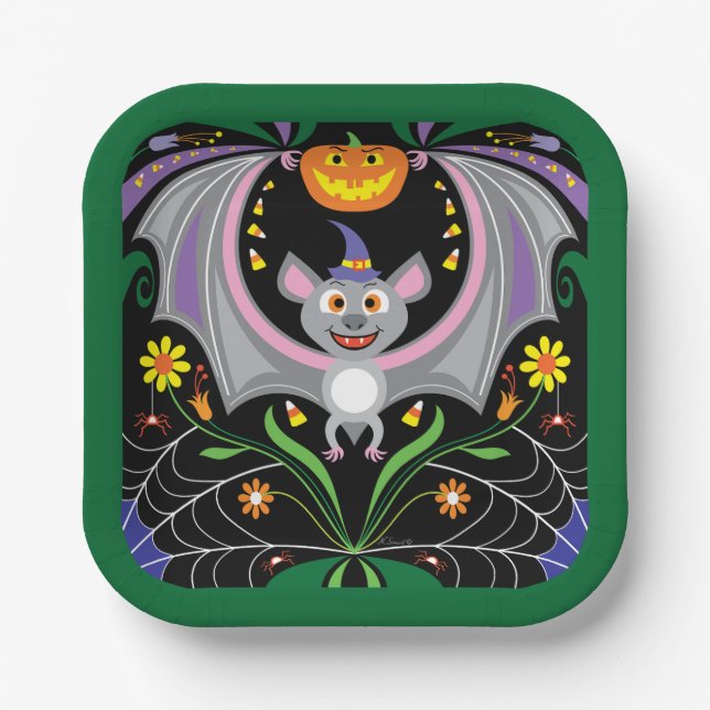 Batty Midnight Pumpkin Patch Paper Plates (Front)