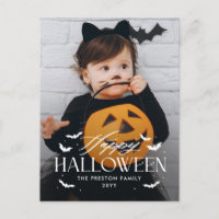 Batty Overlay Halloween Photo Card Postcard