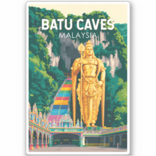 Batu Caves Malaysia Illustration Travel Art Retro Sticker