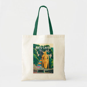 Batu Caves Malaysia Illustration Travel Art Retro Tote Bag