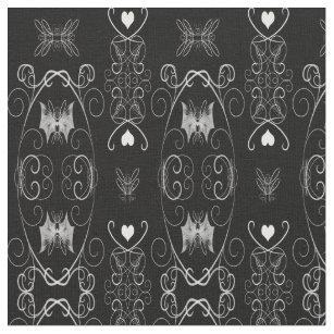 Batwing Hearts Damask Gothic Fabric