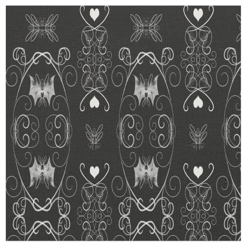 Batwing Hearts Damask Gothic Fabric