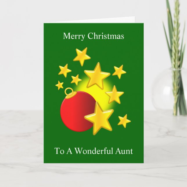 Bauble And Stars Design Aunt Christmas Holiday Card (Front)