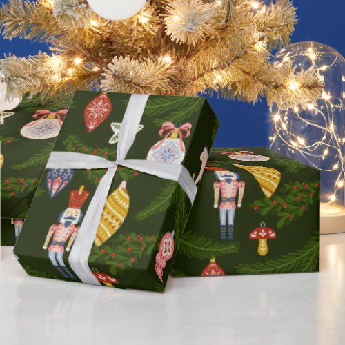 Bauble and Wooden Soldier Christmas Pattern Wrapping Paper