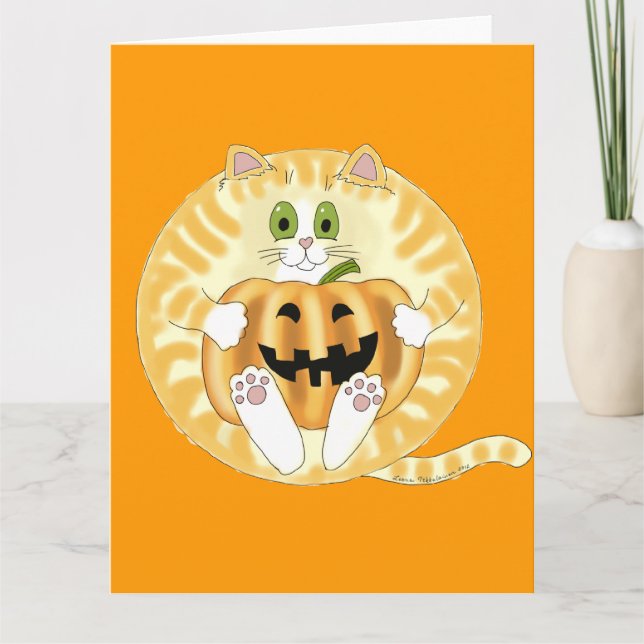 Bauble Cat Halloween Card (Front)