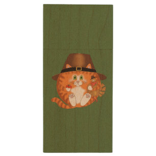 Bauble Cat Thanksgiving Wood USB Flash Drive