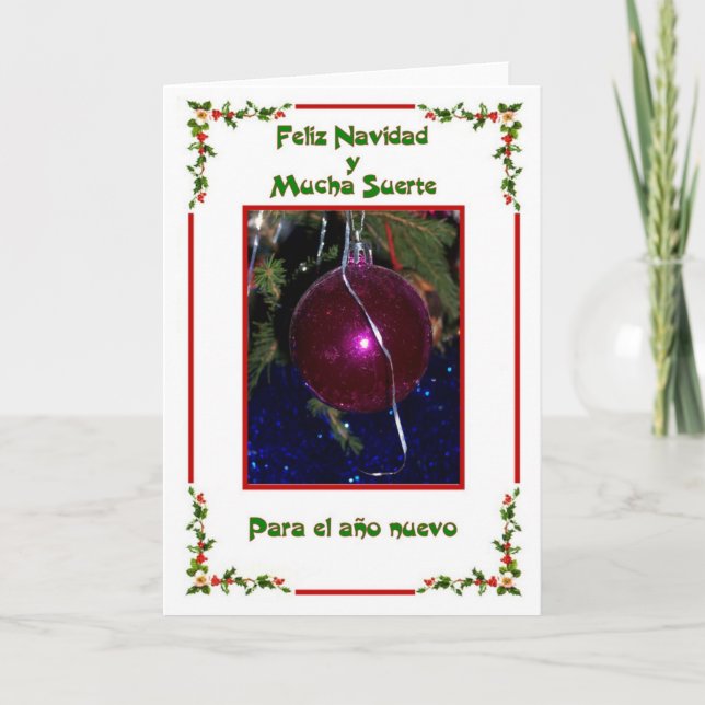 Bauble Design Feliz Navidad Spanish Christmas Holiday Card (Front)