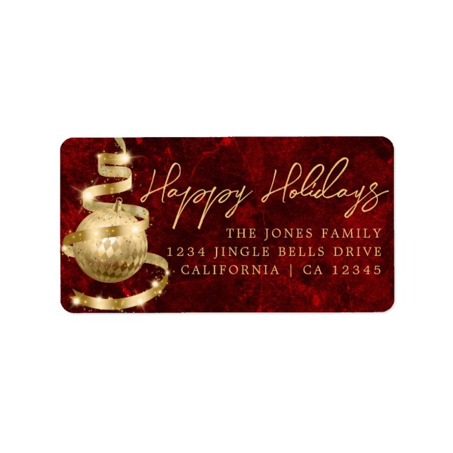 Bauble Happy Holidays Red Return Address Label (Front)
