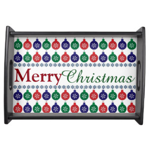 Bauble Pattern Colorful Merry Christmas Serving Tray