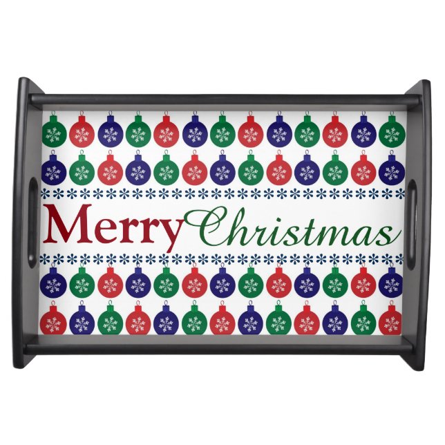Bauble Pattern Colorful Merry Christmas Serving Tray (Front)