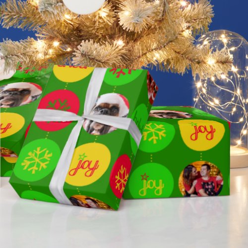 Bauble red green yellow pattern Christmas photo Wrapping Paper