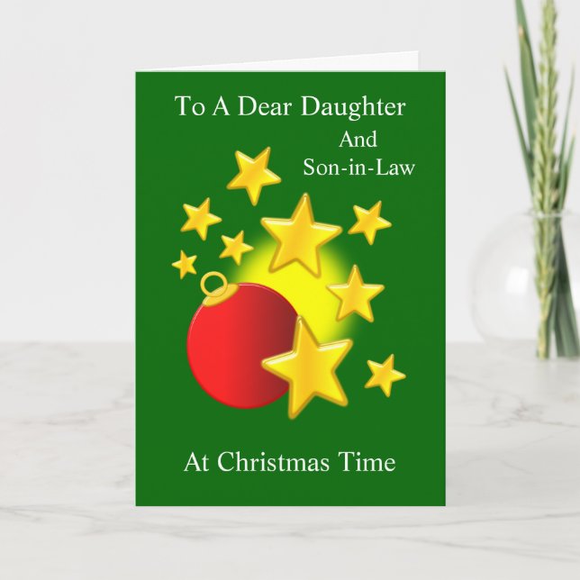 Bauble Stars Daughter And Son In Law Christmas Holiday Card (Front)