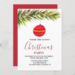 Bauble Vintage Retro Red Christmas Party Invitation