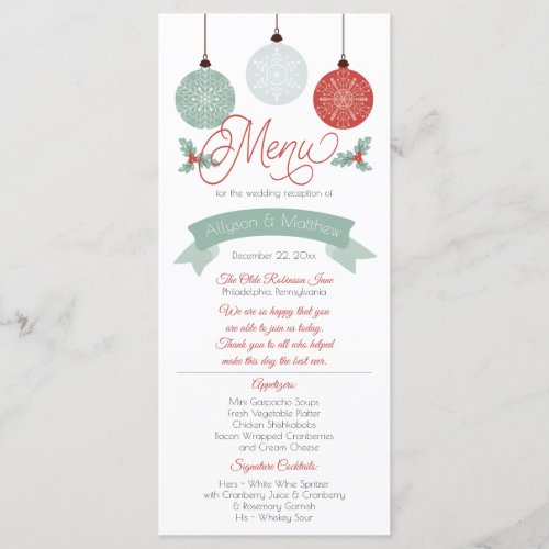 Baubles and Holly Christmas Holiday Wedding Menu