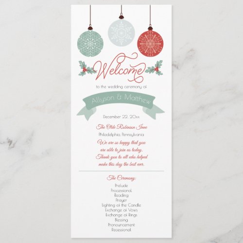 Baubles and Holly Christmas Holiday Wedding Program