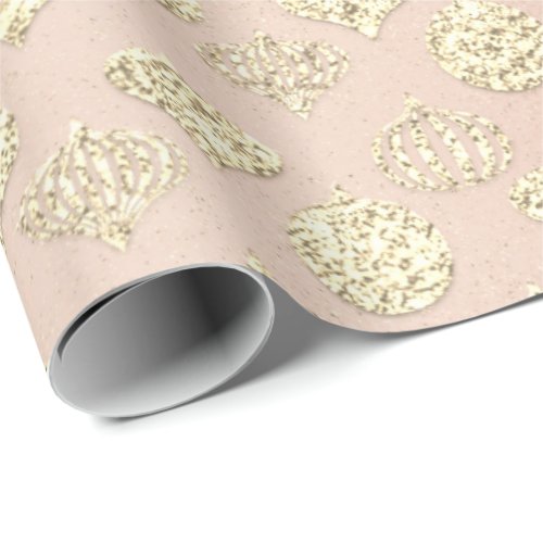 Baubles Pink Rose Metallic Gold Cottage Holidays Wrapping Paper