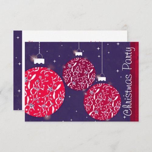Baubles sparkle effect party invitation red blue