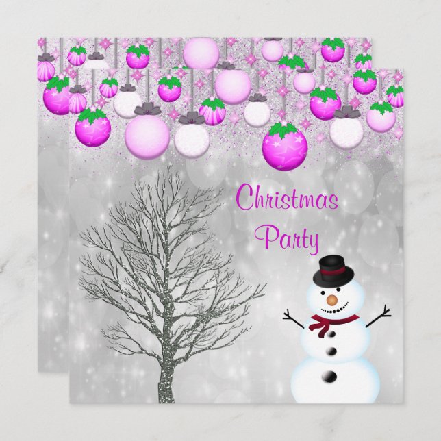 Baubles, Winter Tree & Snowman Christmas Party Invitation (Front/Back)
