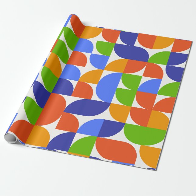 Bauhaus Abstract Geometric pattern in Blue Green  Wrapping Paper (Unrolled)