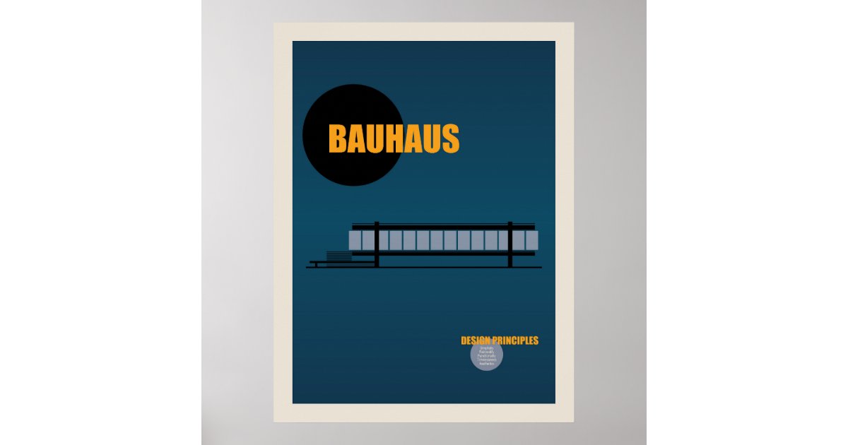 Bauhaus Architecture Retro Design | Blue Poster | Zazzle
