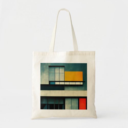 Bauhaus architecture style illustrated tote bag