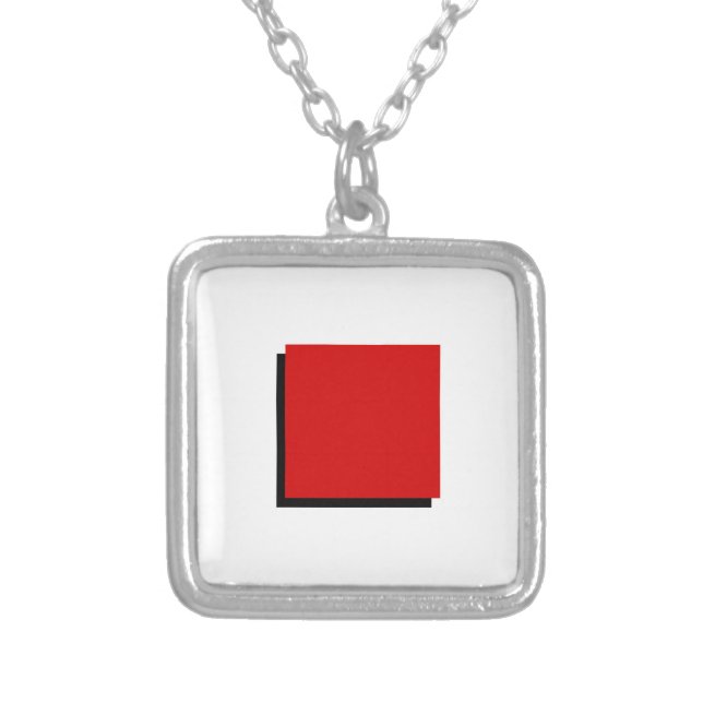 Bauhaus Art Composition Red Square Silver Plated Necklace (Front)
