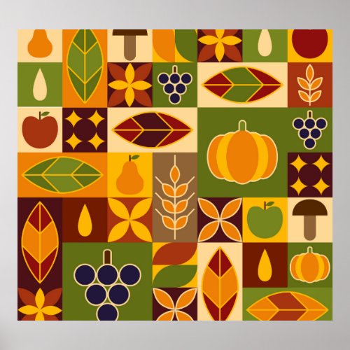 Bauhaus Autumn Geometric Natural Pattern Poster