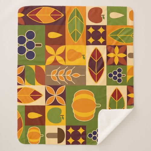 Bauhaus Autumn Geometric Natural Pattern Sherpa Blanket