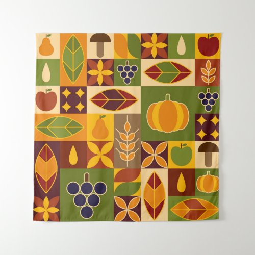 Bauhaus Autumn Geometric Natural Pattern Tapestry