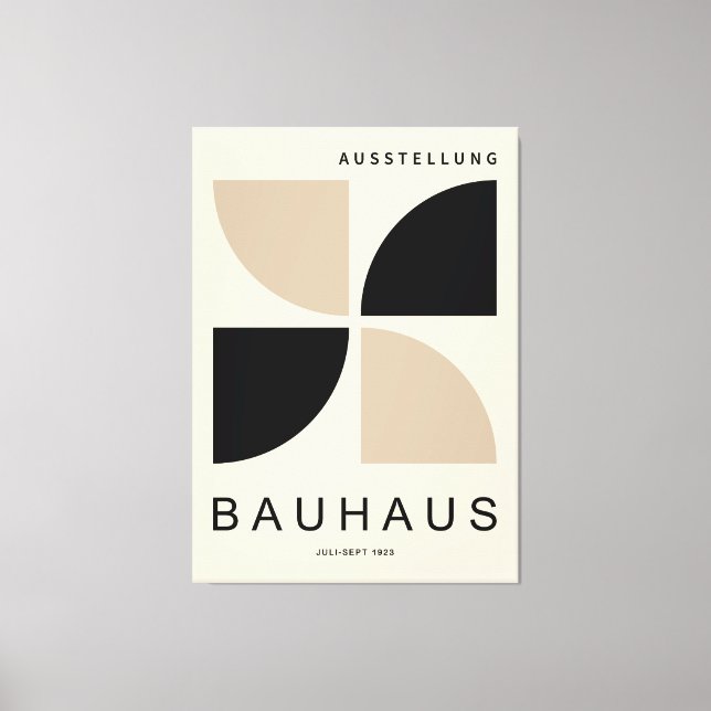 Bauhaus Beige Black Geometric Quarter Circle Canvas Print (Front)