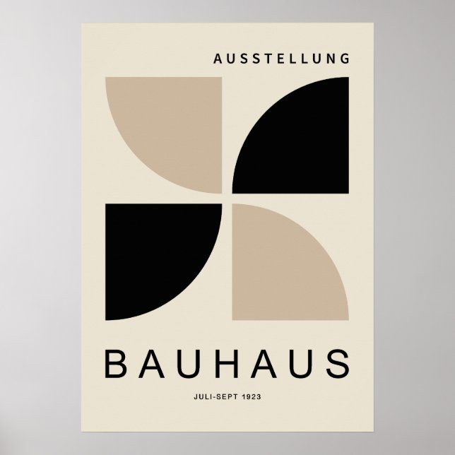 Bauhaus Beige Black Geometric Quarter Circle Poster (Front)