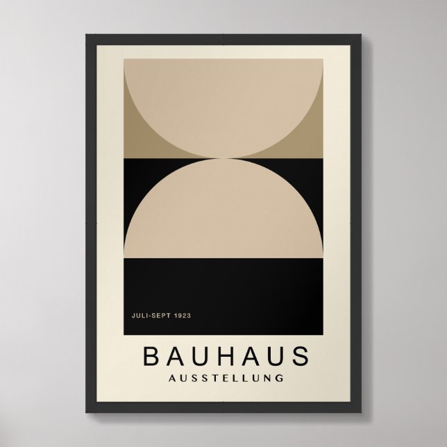 Bauhaus Beige Black Half Circle Modern Art Print (Framed Front)