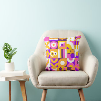 Bauhaus bright tile pattern  throw pillow