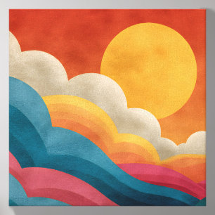 Bauhaus Clouds and Sunset Waves Canvas Print Photo Tile