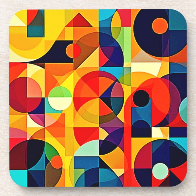 Bauhaus Color Geometry Design Beverage Coaster (Front)
