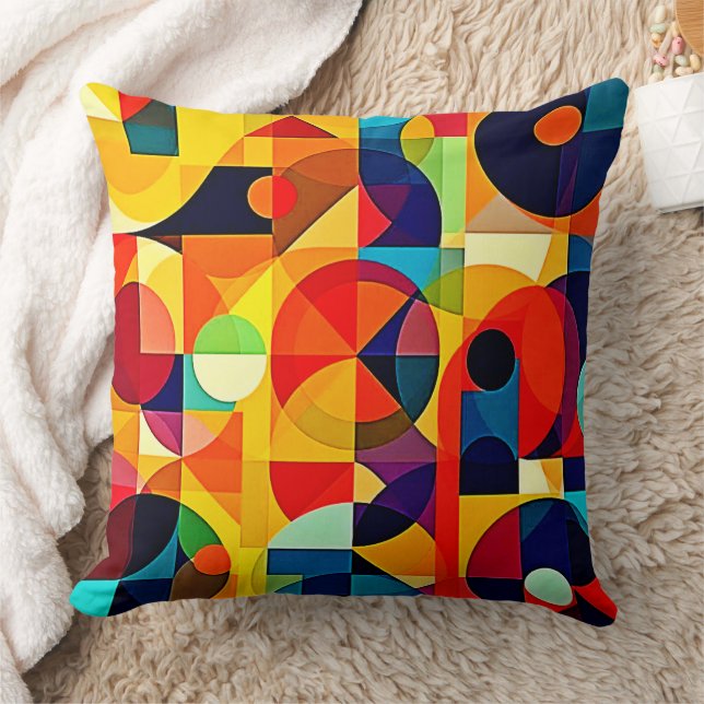 Bauhaus Color Geometry Design Throw Pillow (Blanket)