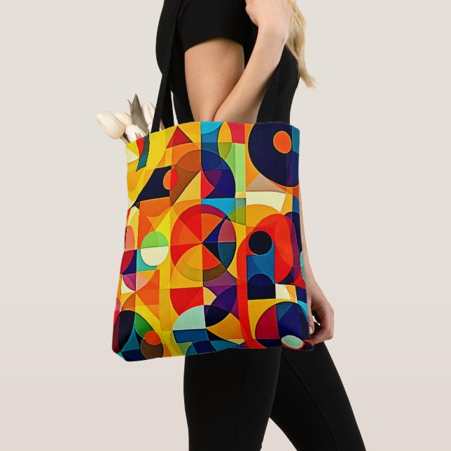 Bauhaus Color Geometry Design Tote Bag (Close Up)