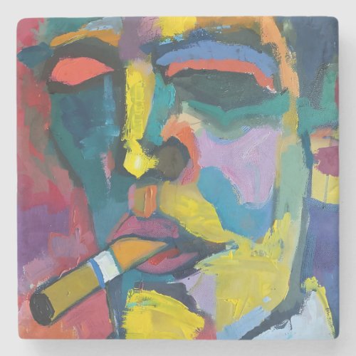 Bauhaus Cubist Influence in Mans Cigar Symphony Stone Coaster