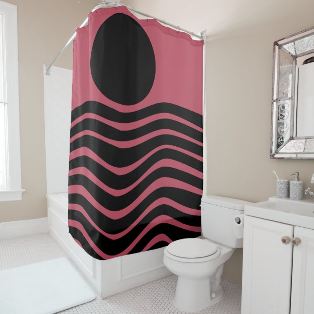 Bauhaus Deep Pink Abstract Shower Curtain (In Situ)