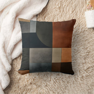 Bauhaus Earthy Geometric Block Pattern Pillow 