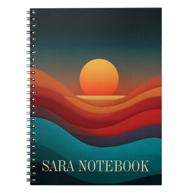 Bauhaus Earthy Sunset Personalized Name Notebook (Front)