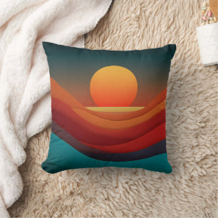 Bauhaus Earthy Sunset Waves Abstract Throw Pillow