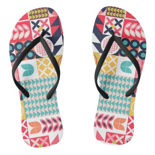 Bauhaus Floral Geometric Pair of Flip Flops