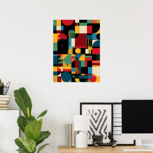 Bauhaus Geometric Abstract Colorful Mosaic Poster 