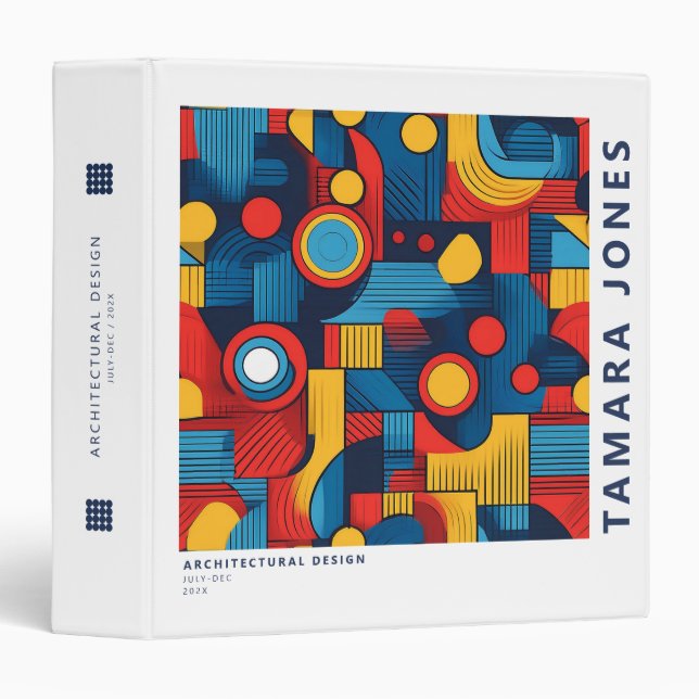 Bauhaus Geometric Abstract Pattern#4 ID1068 3 Ring Binder (Front/Spine)